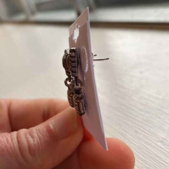 Brighton vintage Silver square‎ scrolled post dangle earrings - Picture 3 of 4